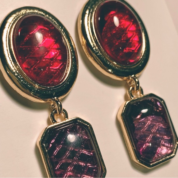 NEW Celeb Favorite Red/Purple Resin Python Gemstone Jelly Inspired Drop Earrings - Picture 4 of 16